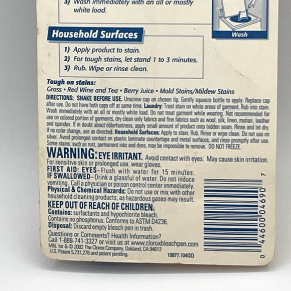 VTG 2002 Clorox Bleach Pen Gel for Whites Dual Tipped 2 oz NOS Sealed Discont. - Picture 9 of 9